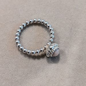 PANDORA Silver Birth Stone ring in Pink Opal